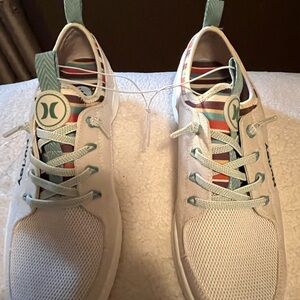 Hurley White Sneakers with Mint Accents and Multicolor Stripe